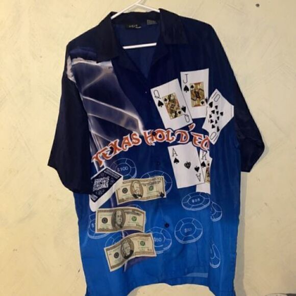 J/E/T STRTWR Texas Hold 'Em Casino Money Poker Size L Shirt S/S Button - Picture 3 of 12